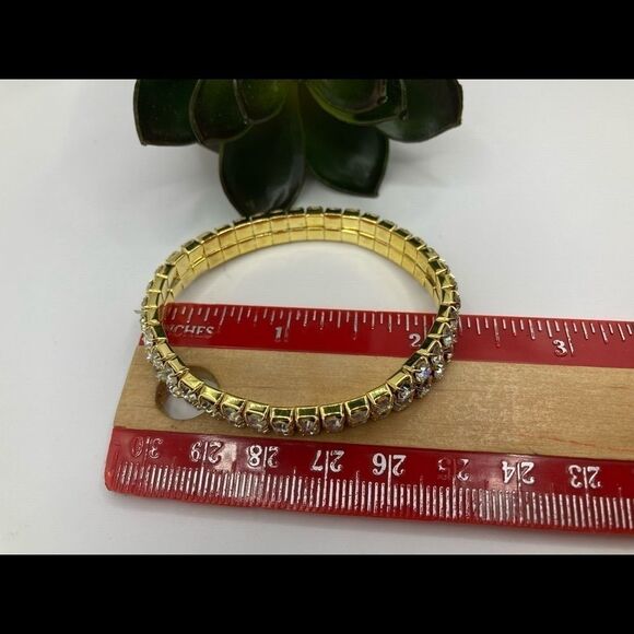 Swarovski Element Gold Clear Crystal Stretch Bracelet - Picture 4 of 4